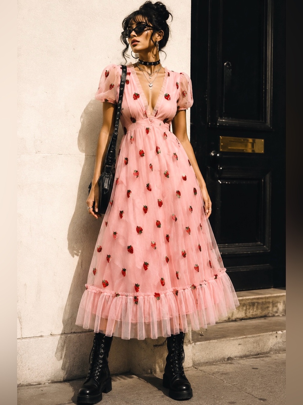 Pink Strawberry Sequin Tulle Maxi Dress Size Large Coquette NWOT - Picture 8 of 16